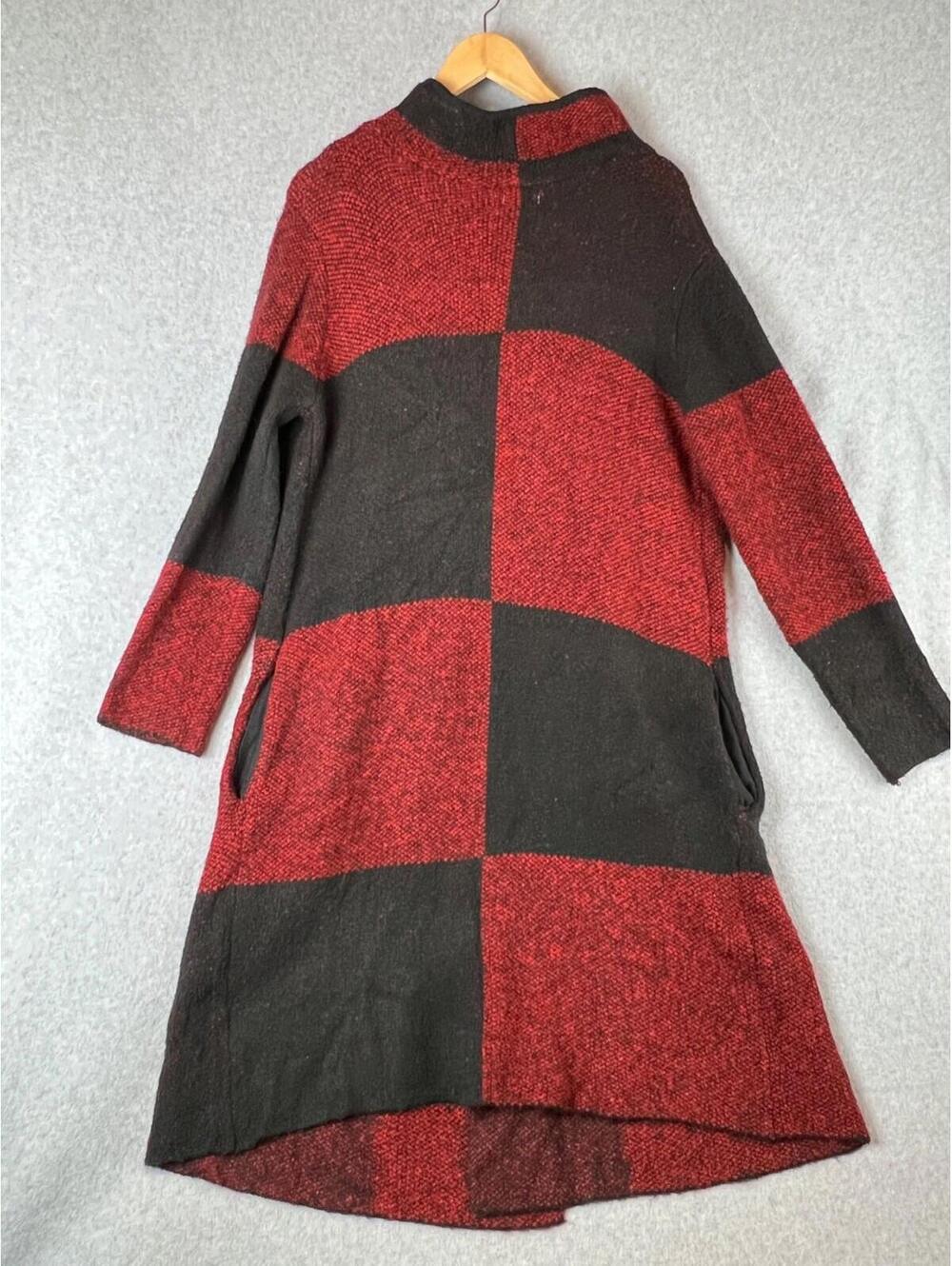 Checkered Trench Long Cardigan Knitted Sweater Womens M Classic Colorblock - Picture 7 of 12